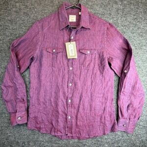 New Baird McNutt Murano Linen Button Down Shirt Mens M Plum Slim Fit NWT